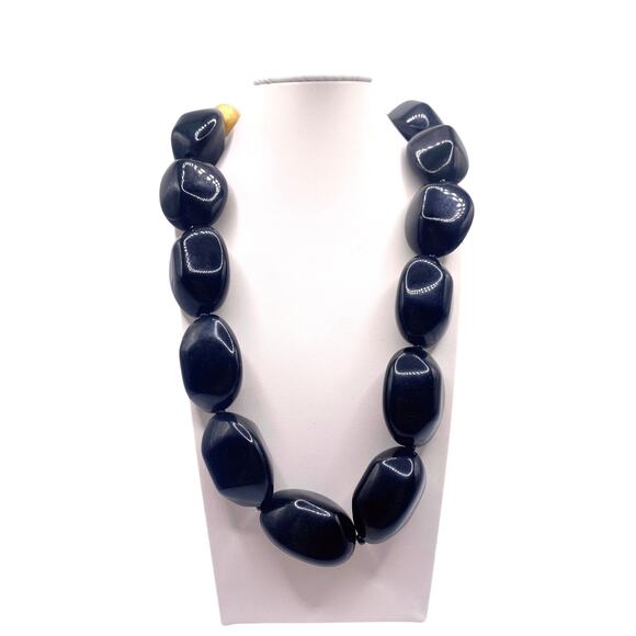 VNTG Black Agate Onyx Big Boho Beads Chunky Necklace 18” - Picture 1 of 6